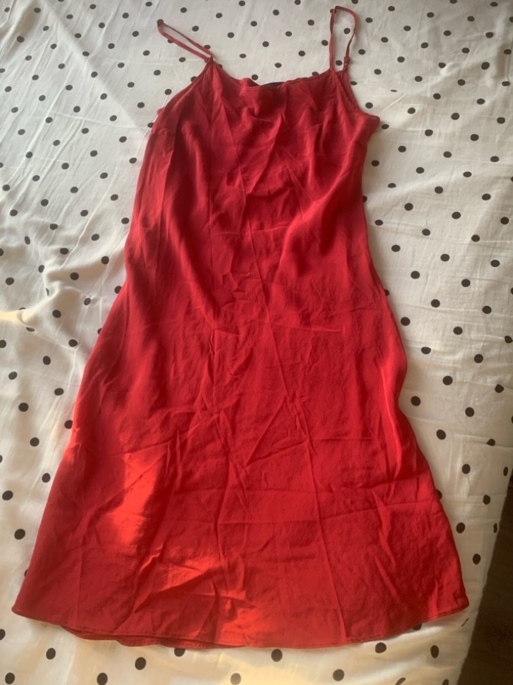 93% Silk Red Slip Dress with Spaghetti Straps